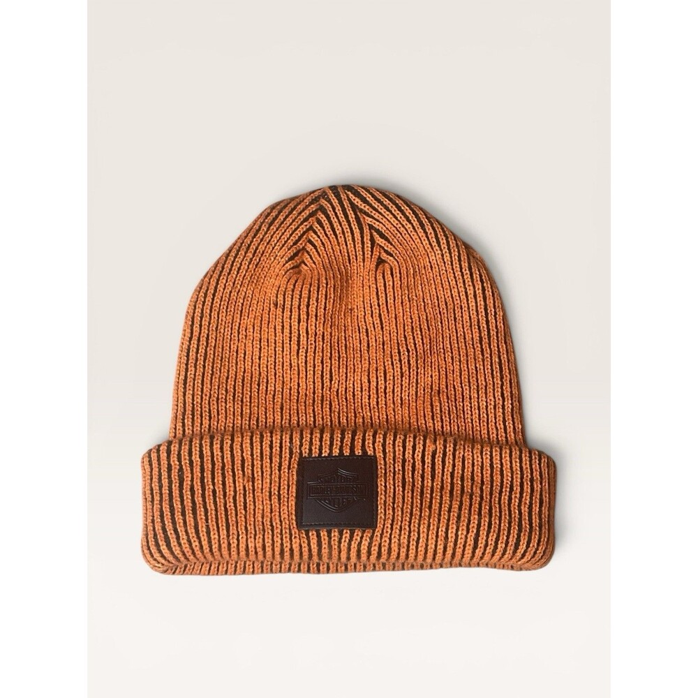 Harley Davidson MEN'S BAR & SHILED TURNED BACK CUFF KNIT CAP Orange OS